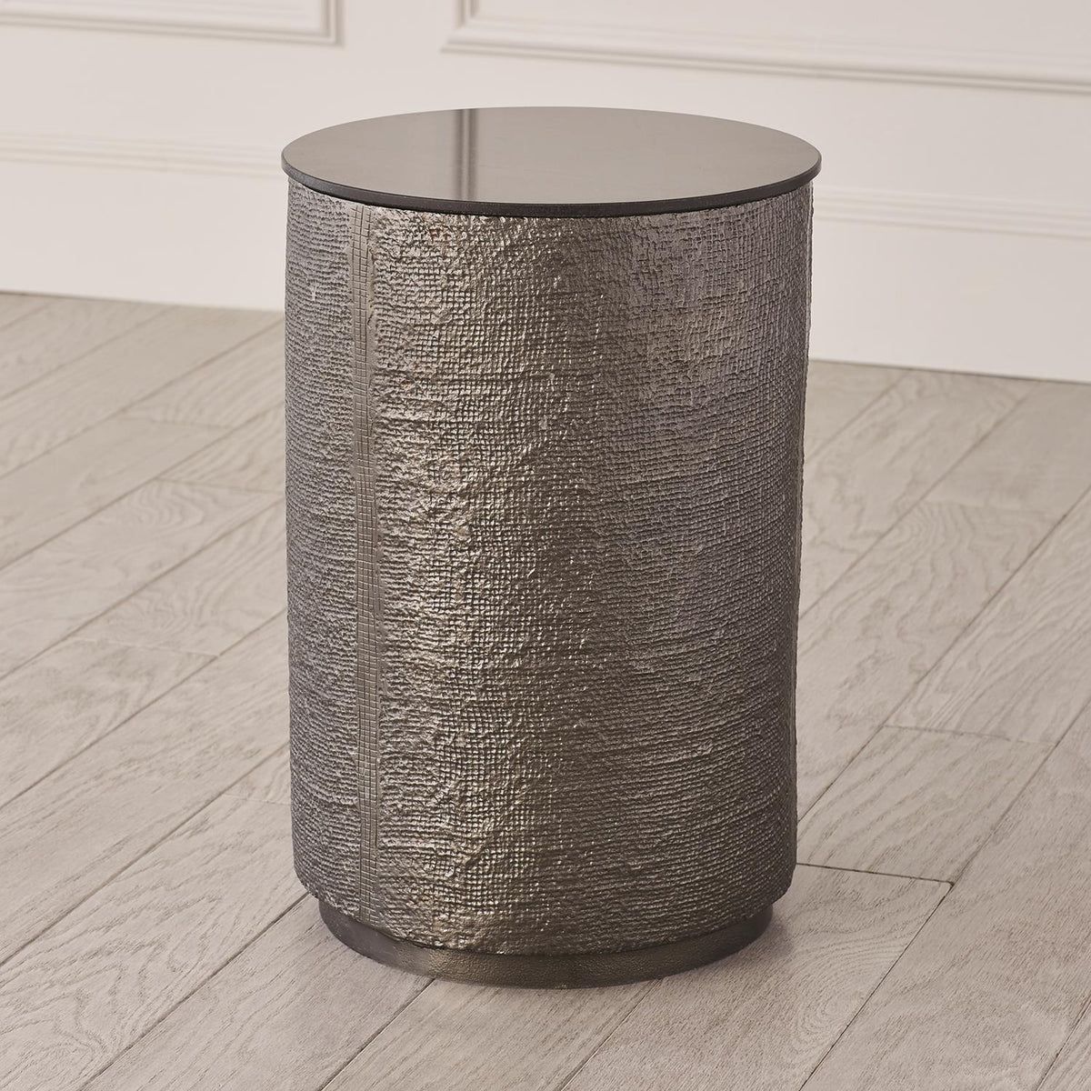 HEMP ETCHED BARREL TABLE - BLACK NICKEL – Fig & Birch Interiors