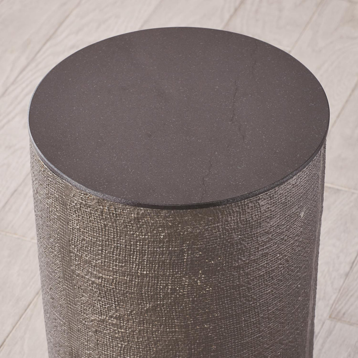 HEMP ETCHED BARREL TABLE - BLACK NICKEL – Fig & Birch Interiors